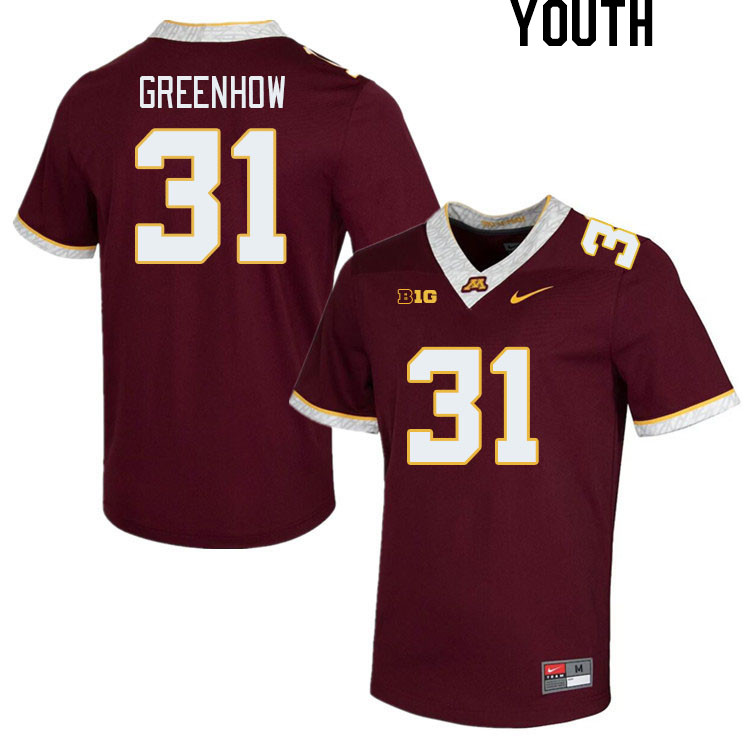 Youth #31 Jordan Greenhow Minnesota Golden Gophers College Football Jerseys Stitched-Maroon